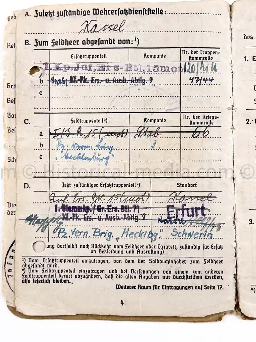 SOLDBUCH - 29. INFANTERIE-DIVISION FALKE - PANZER VERNICHTUNGS BRIGADE MECKLENBÜRG