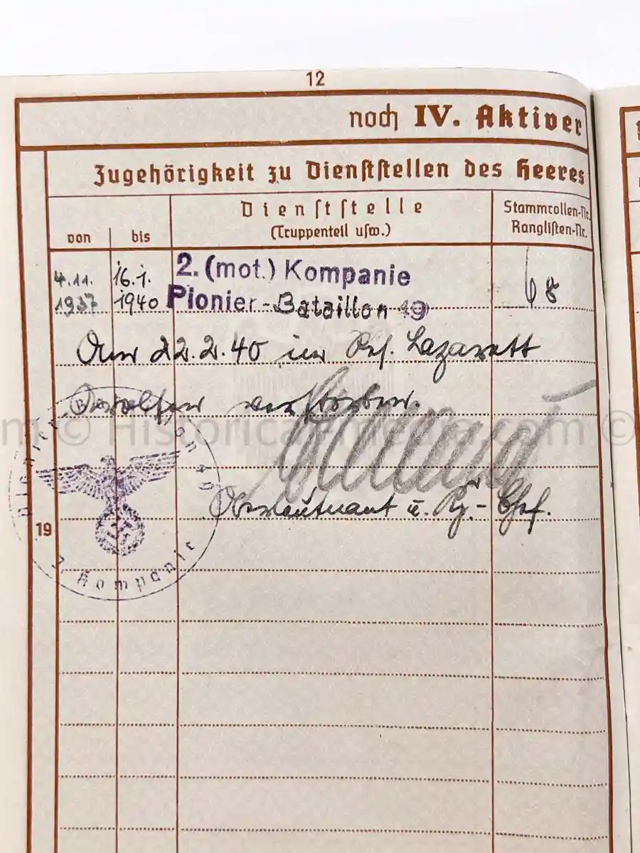 WEHRPASS - PIONIER BATAILLON 49 - 10. PANZER DIVISION - POLAND 1939 - BREST-LITOVSK 