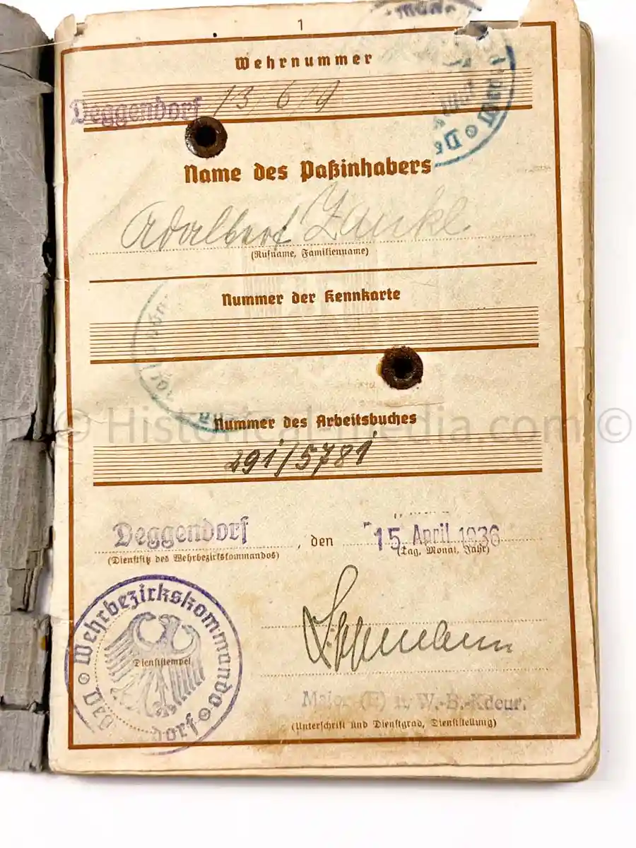 WEHRPASS - PIONIER BATAILLON 88 - 46 INFANTERIE DIVISION - POLAND, FRANCE & RUSSIA - SEVASTAPOL 