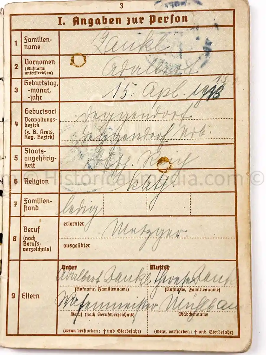 WEHRPASS - PIONIER BATAILLON 88 - 46 INFANTERIE DIVISION - POLAND, FRANCE & RUSSIA - SEVASTAPOL 