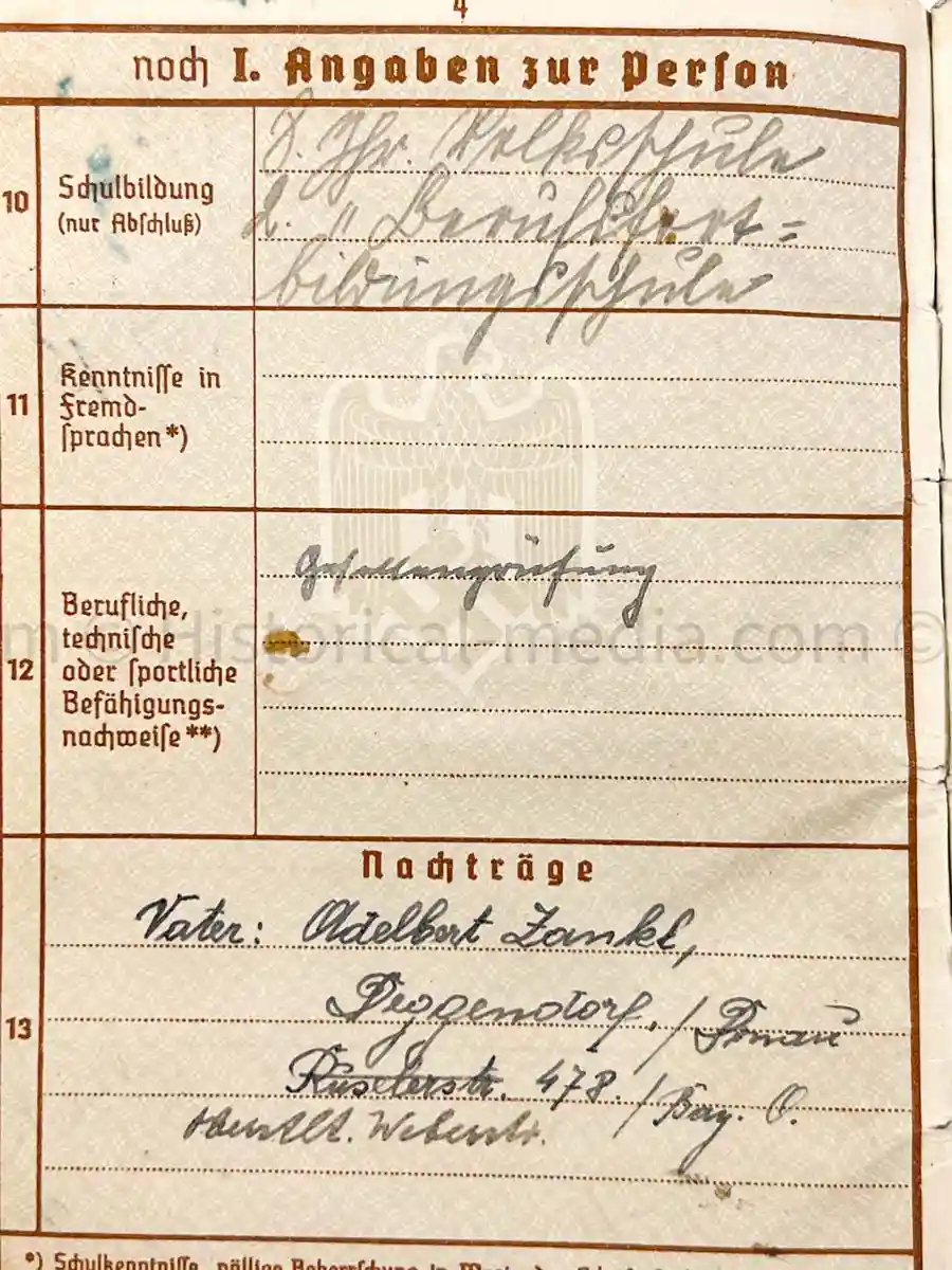 WEHRPASS - PIONIER BATAILLON 88 - 46 INFANTERIE DIVISION - POLAND, FRANCE & RUSSIA - SEVASTAPOL 