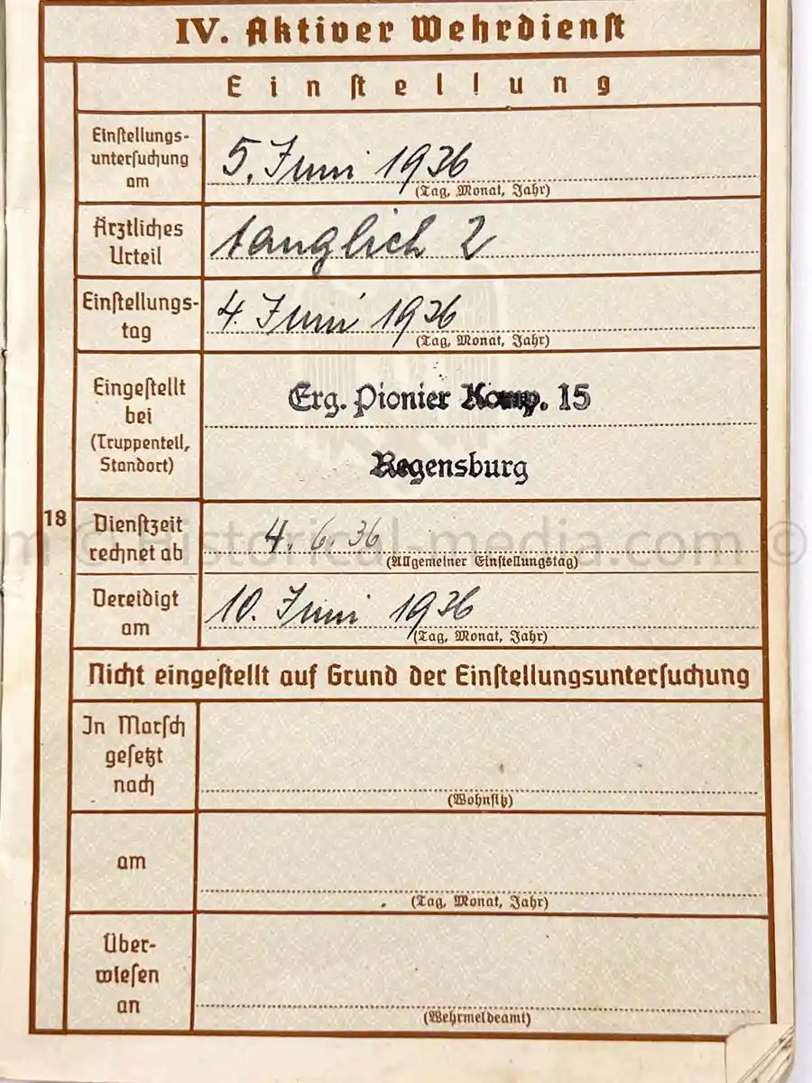 WEHRPASS - PIONIER BATAILLON 88 - 46 INFANTERIE DIVISION - POLAND, FRANCE & RUSSIA - SEVASTAPOL 