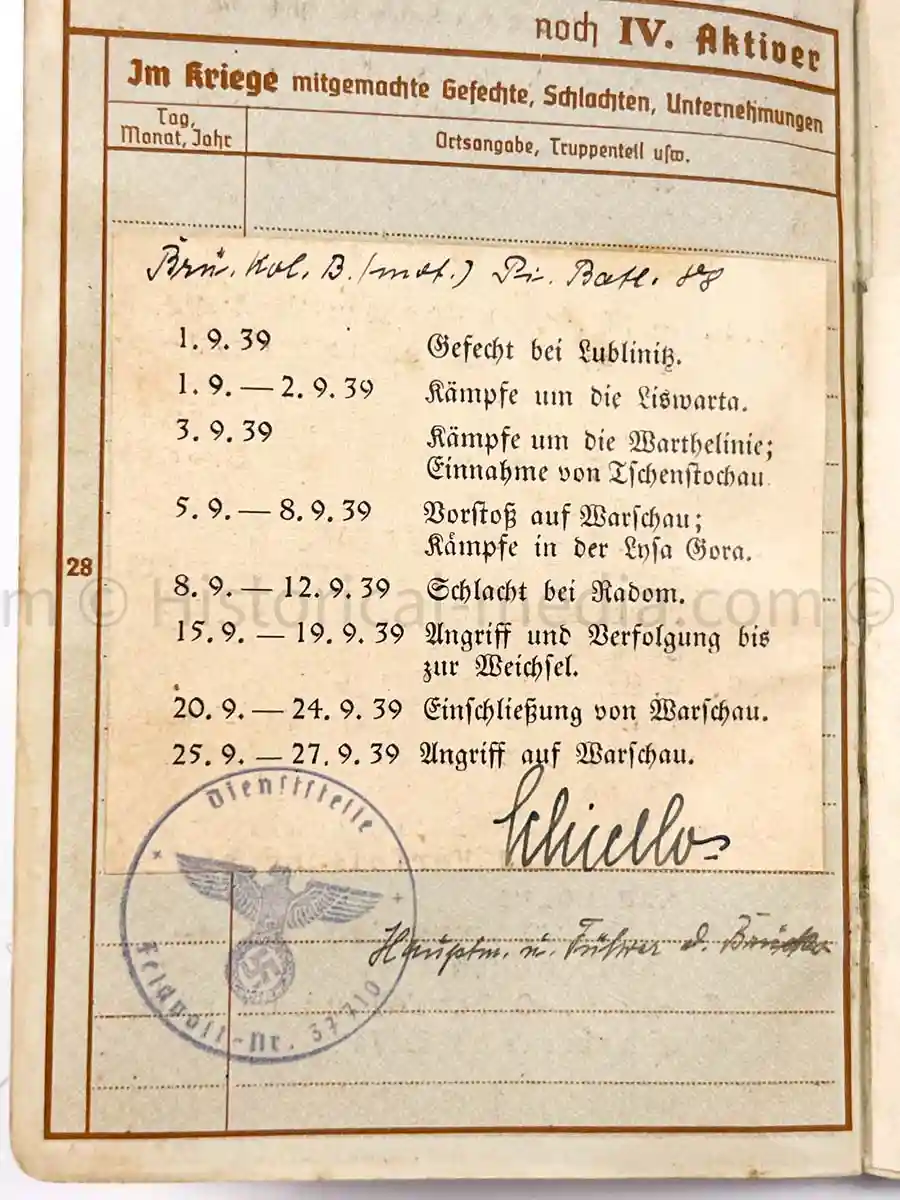 WEHRPASS - PIONIER BATAILLON 88 - 46 INFANTERIE DIVISION - POLAND, FRANCE & RUSSIA - SEVASTAPOL 