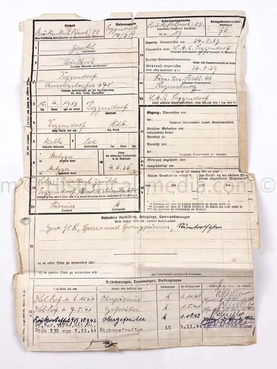 WEHRPASS - PIONIER BATAILLON 88 - 46 INFANTERIE DIVISION - POLAND, FRANCE & RUSSIA - SEVASTAPOL 