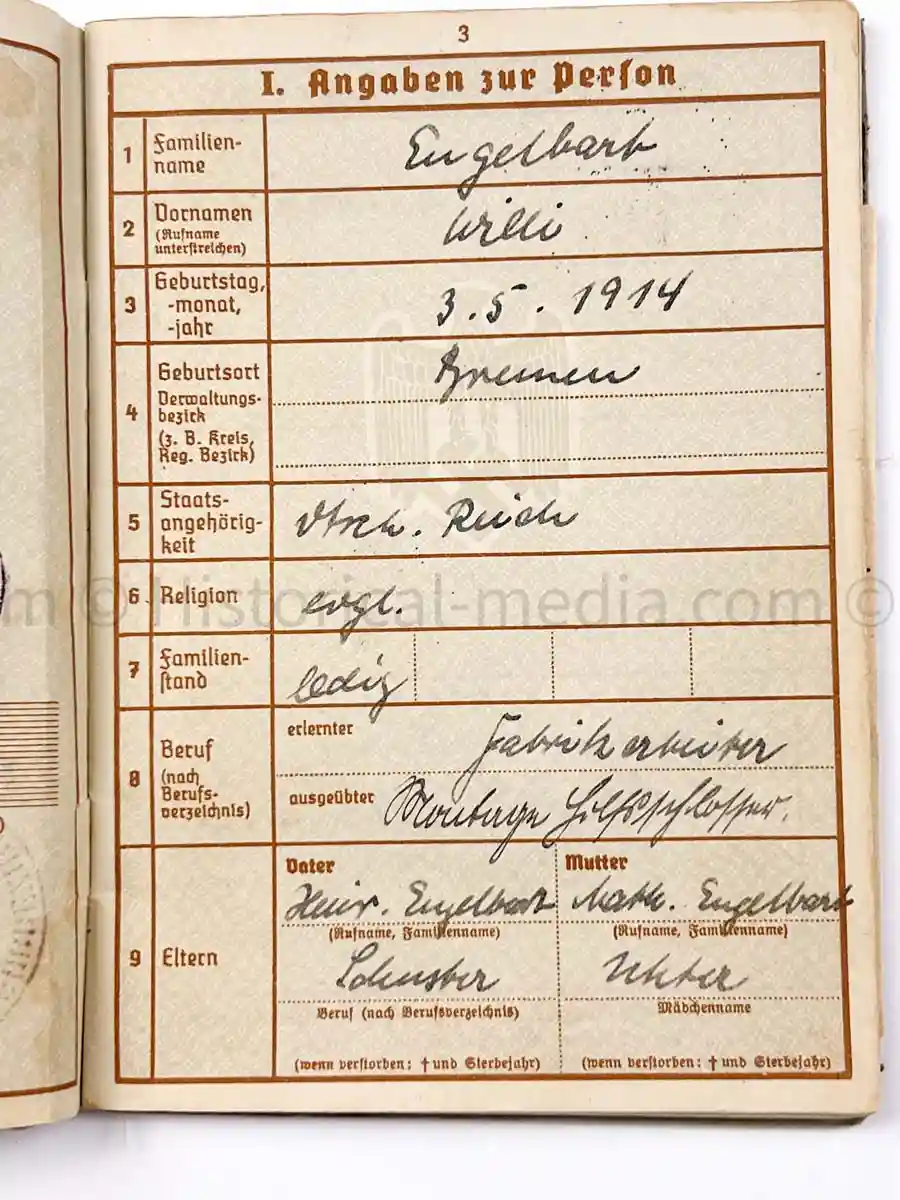 WEHRPASS - PIONIER BAT. 88 - 46. INFANTERIE DIVISION - POLAND, FRANCE, RUSSIA - KIA 