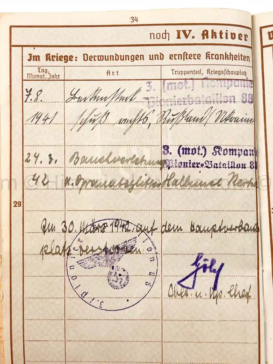 WEHRPASS - PIONIER BAT. 88 - 46. INFANTERIE DIVISION - POLAND, FRANCE, RUSSIA - KIA 