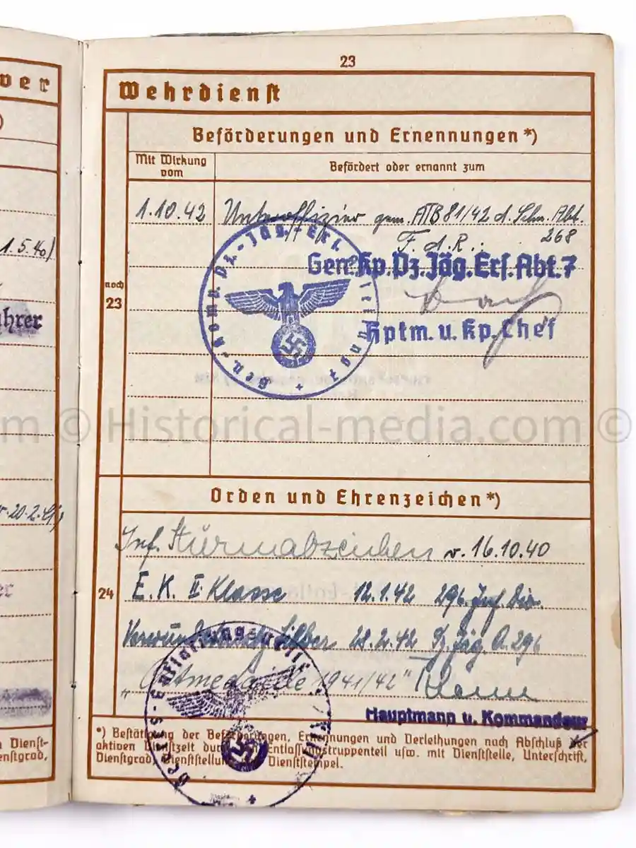 WEHRPASS - PANZERJÄGER ABTEILUNG 52 - 46. INFANTERIE DIVISION - POLAND, FRANCE, RUSSIA 