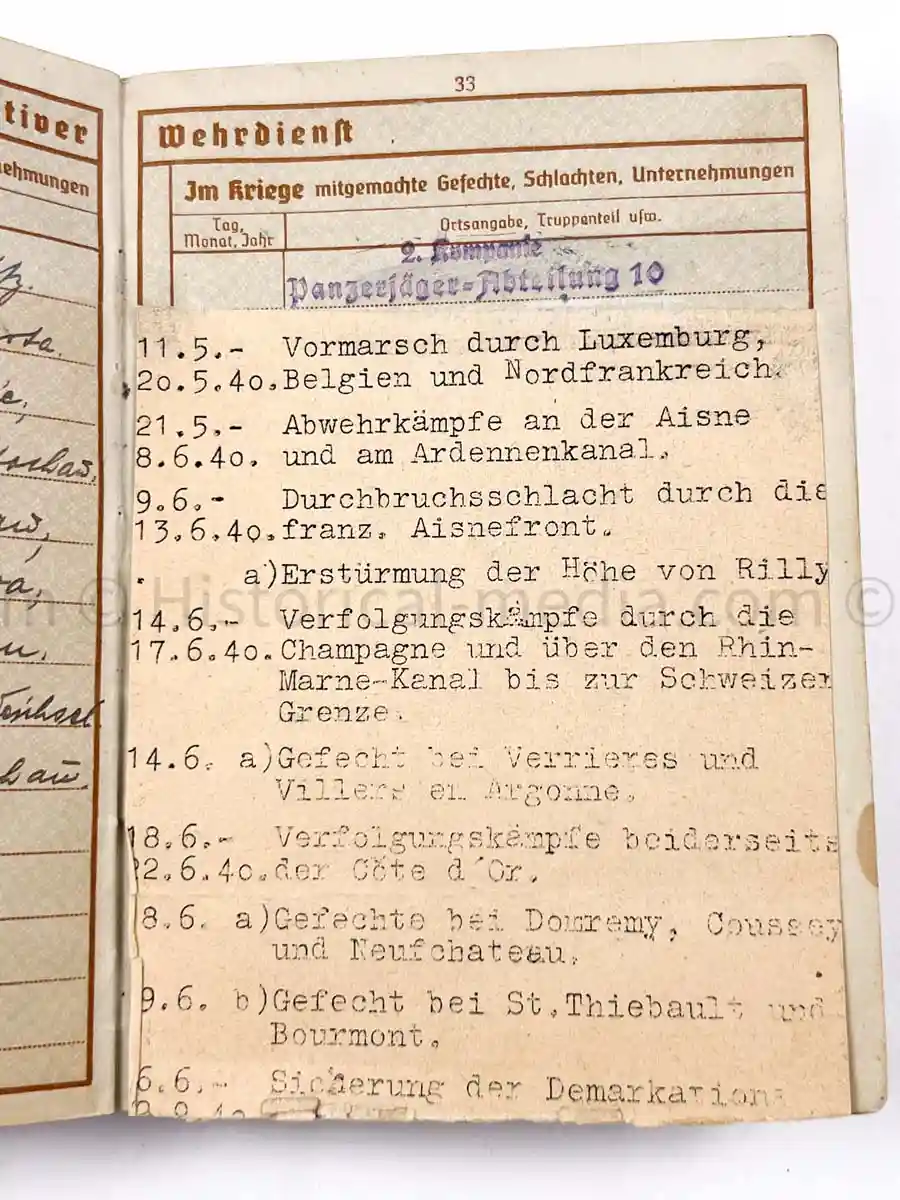 WEHRPASS - PANZERJÄGER ABTEILUNG 52 - 46. INFANTERIE DIVISION - POLAND, FRANCE, RUSSIA 