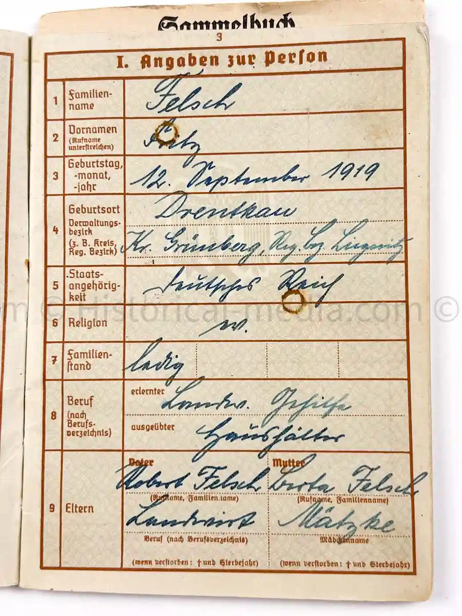 WEHRPASS - INFANTERIE REGIMENT 54 - 18. INFANTERIE DIVISION - POAND, FRANCE, RUSSIA 