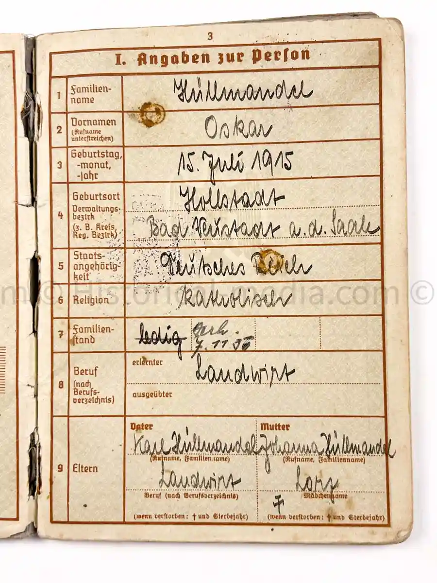 WEHRPASS - KRADSCHÜTZEN BATAILLON 7 - 2. LEICHTE DIVISION - POLAND, FRANCE, RUSSIA, BALKANS, GREECE 