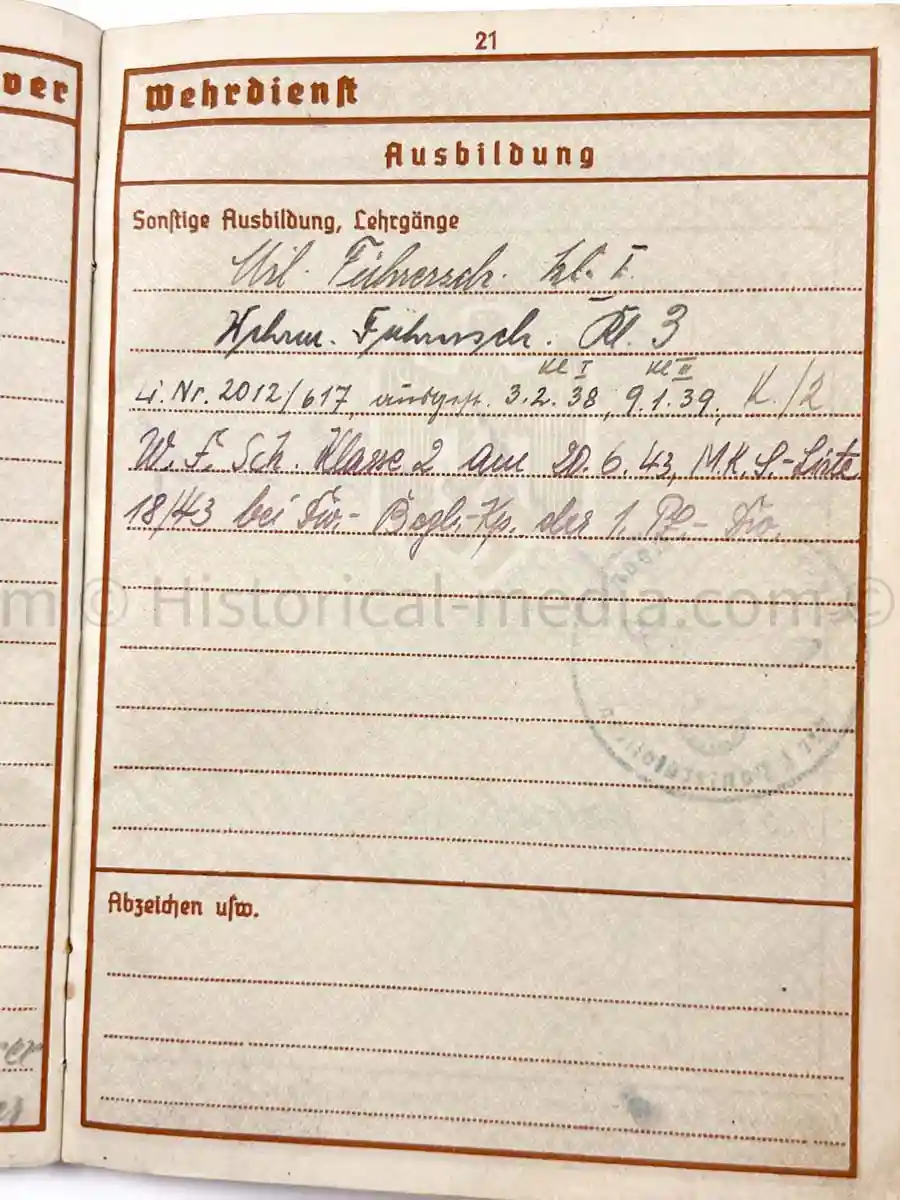 WEHRPASS - KRADSCHÜTZEN BATAILLON 7 - 2. LEICHTE DIVISION - POLAND, FRANCE, RUSSIA, BALKANS, GREECE 