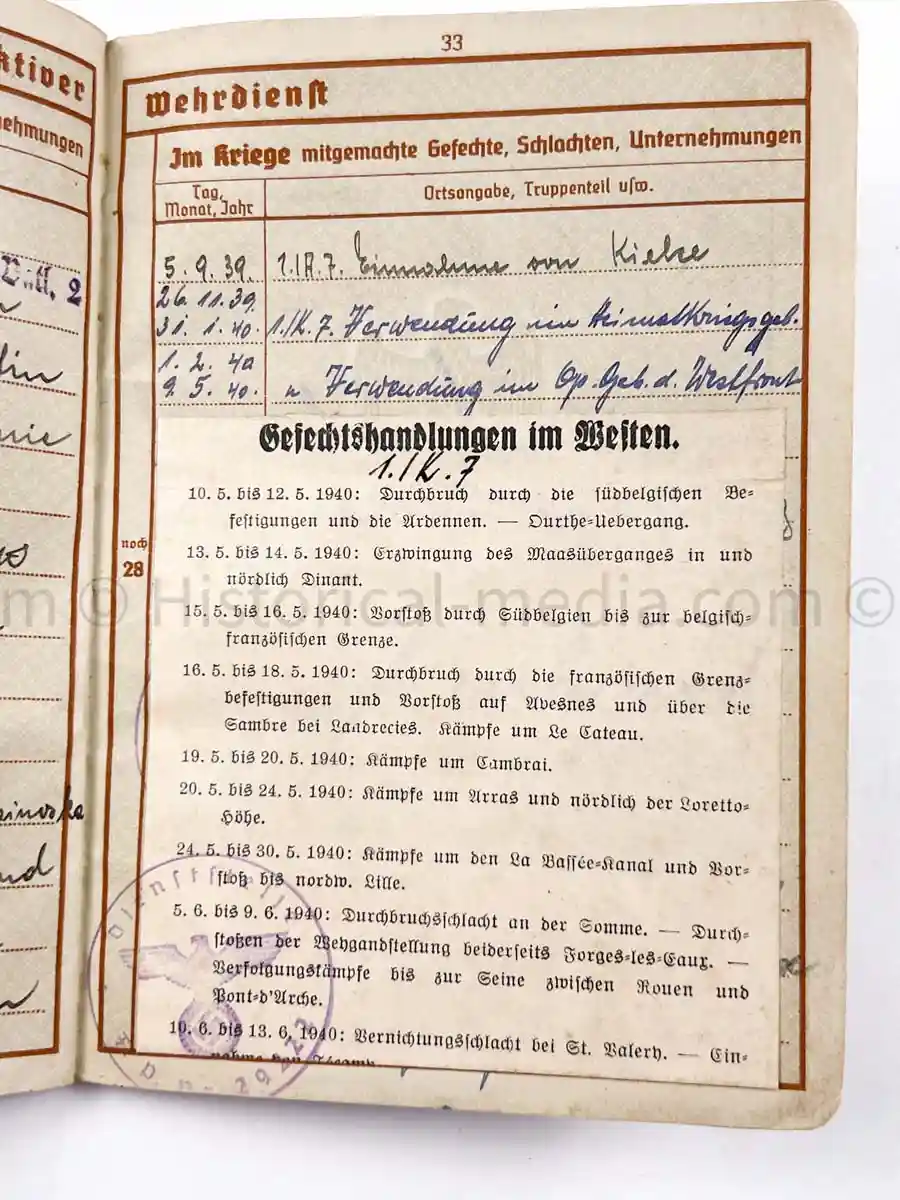 WEHRPASS - KRADSCHÜTZEN BATAILLON 7 - 2. LEICHTE DIVISION - POLAND, FRANCE, RUSSIA, BALKANS, GREECE 