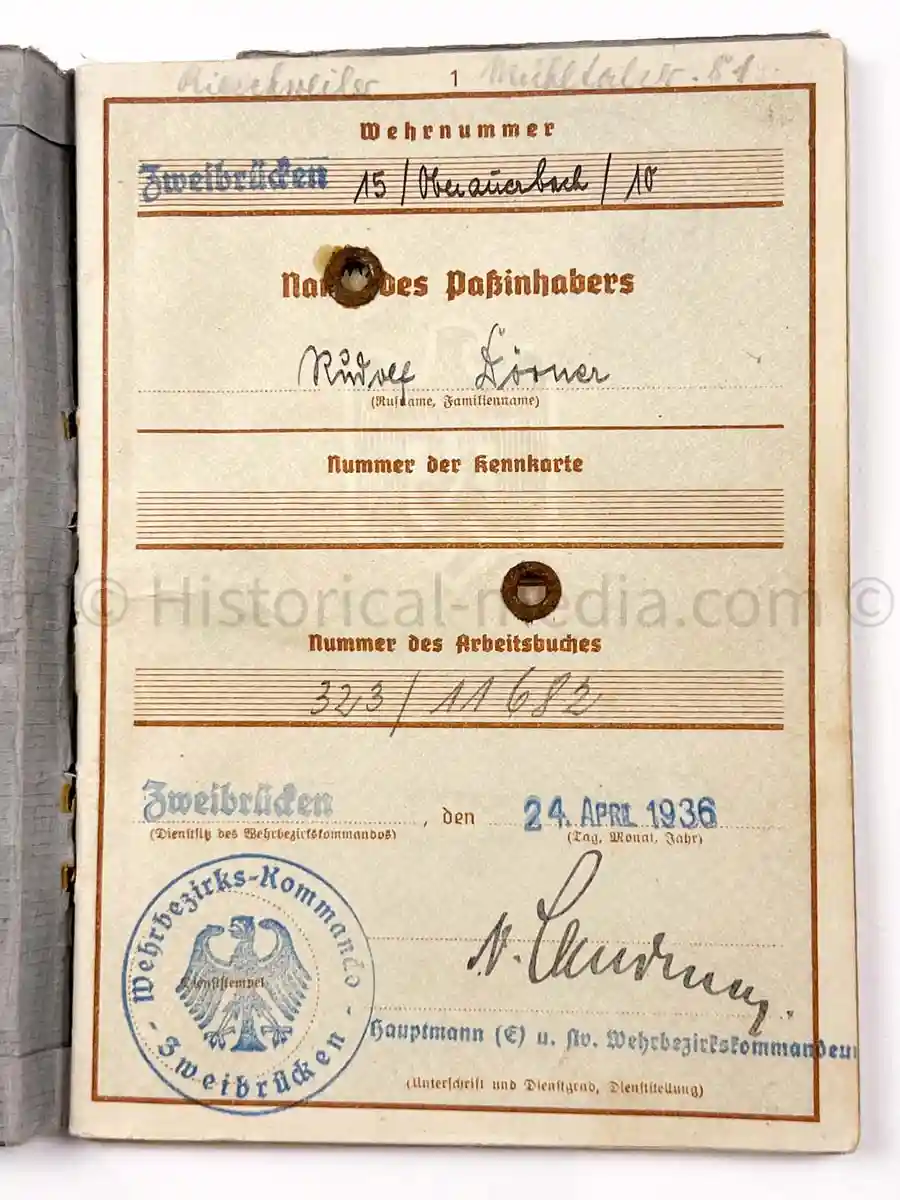 WEHRPASS - INFANTERIE REGIMENT 63 - 27. INFANTERIE DIVISION - AUSTRIAN ANSCHLUSS, POLAND, FRANCE, RUSSIA 