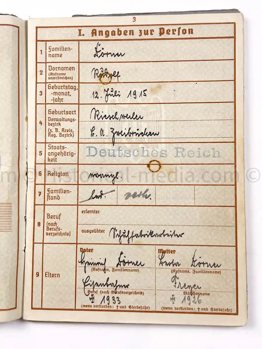 WEHRPASS - INFANTERIE REGIMENT 63 - 27. INFANTERIE DIVISION - AUSTRIAN ANSCHLUSS, POLAND, FRANCE, RUSSIA 