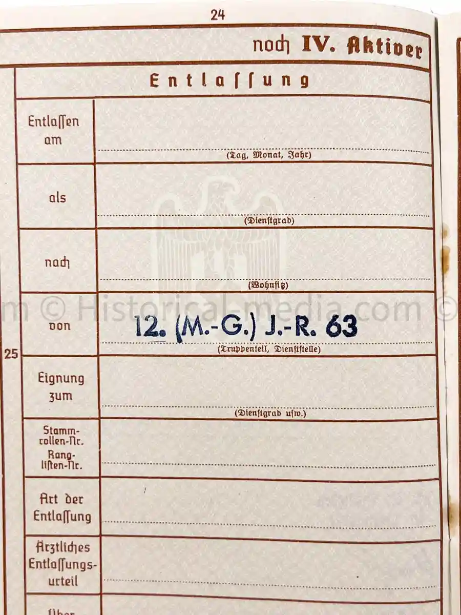 WEHRPASS - INFANTERIE REGIMENT 63 - 27. INFANTERIE DIVISION - AUSTRIAN ANSCHLUSS, POLAND, FRANCE, RUSSIA 