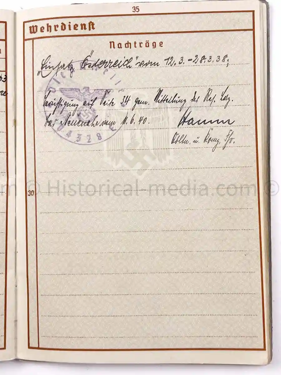 WEHRPASS - INFANTERIE REGIMENT 63 - 27. INFANTERIE DIVISION - AUSTRIAN ANSCHLUSS, POLAND, FRANCE, RUSSIA 