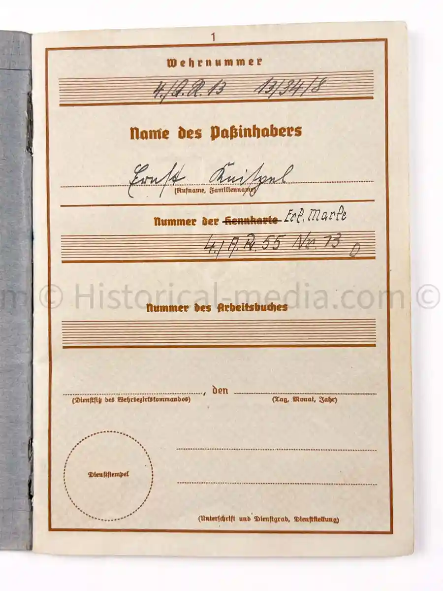 WEHRPASS - 19. & 246. INFANTERIE DIVISIONS - EK2 AWARDED FOR POLAND CAMPAIGN - KIA RUSSIA 1943 