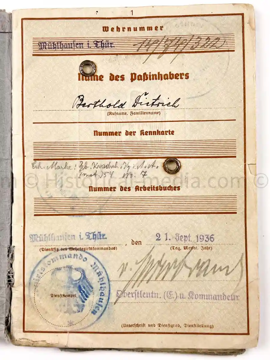 WEHRPASS - GEBIRGS KRADSCHÜTZEN SCHWADRON 54 - 1. GEBIRGS DIVISION - SUDETENLAND, POLAND, FRANCE, RUSSIA