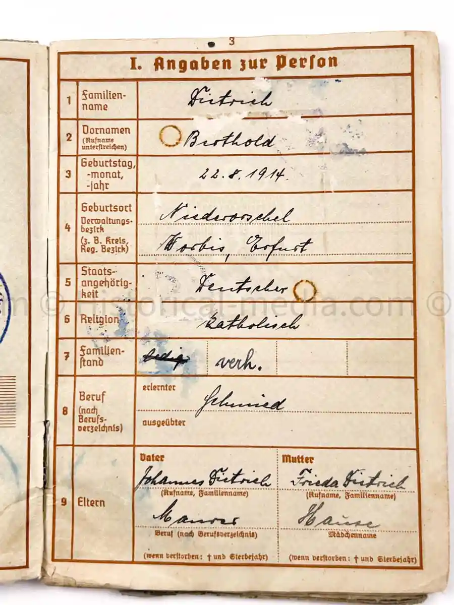 WEHRPASS - GEBIRGS KRADSCHÜTZEN SCHWADRON 54 - 1. GEBIRGS DIVISION - SUDETENLAND, POLAND, FRANCE, RUSSIA