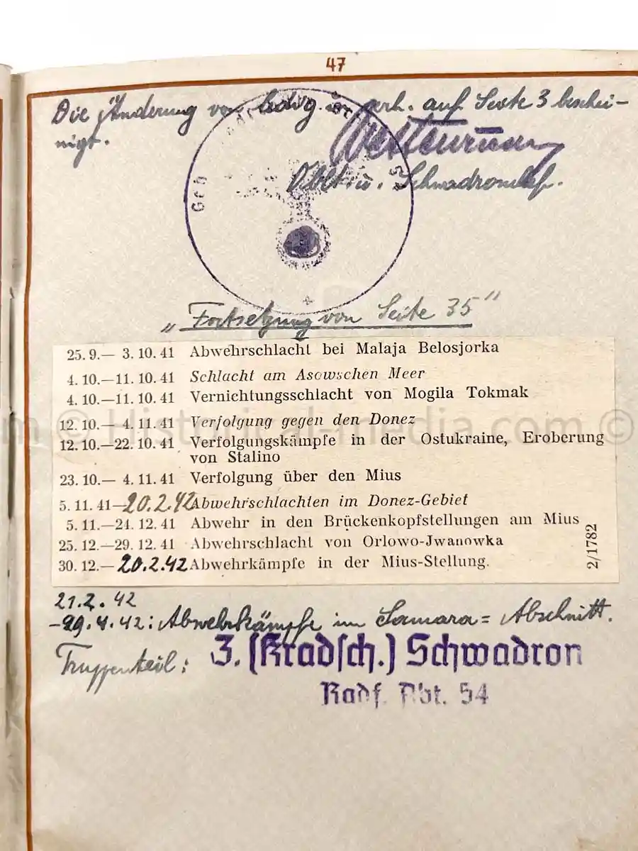 WEHRPASS - GEBIRGS KRADSCHÜTZEN SCHWADRON 54 - 1. GEBIRGS DIVISION - SUDETENLAND, POLAND, FRANCE, RUSSIA