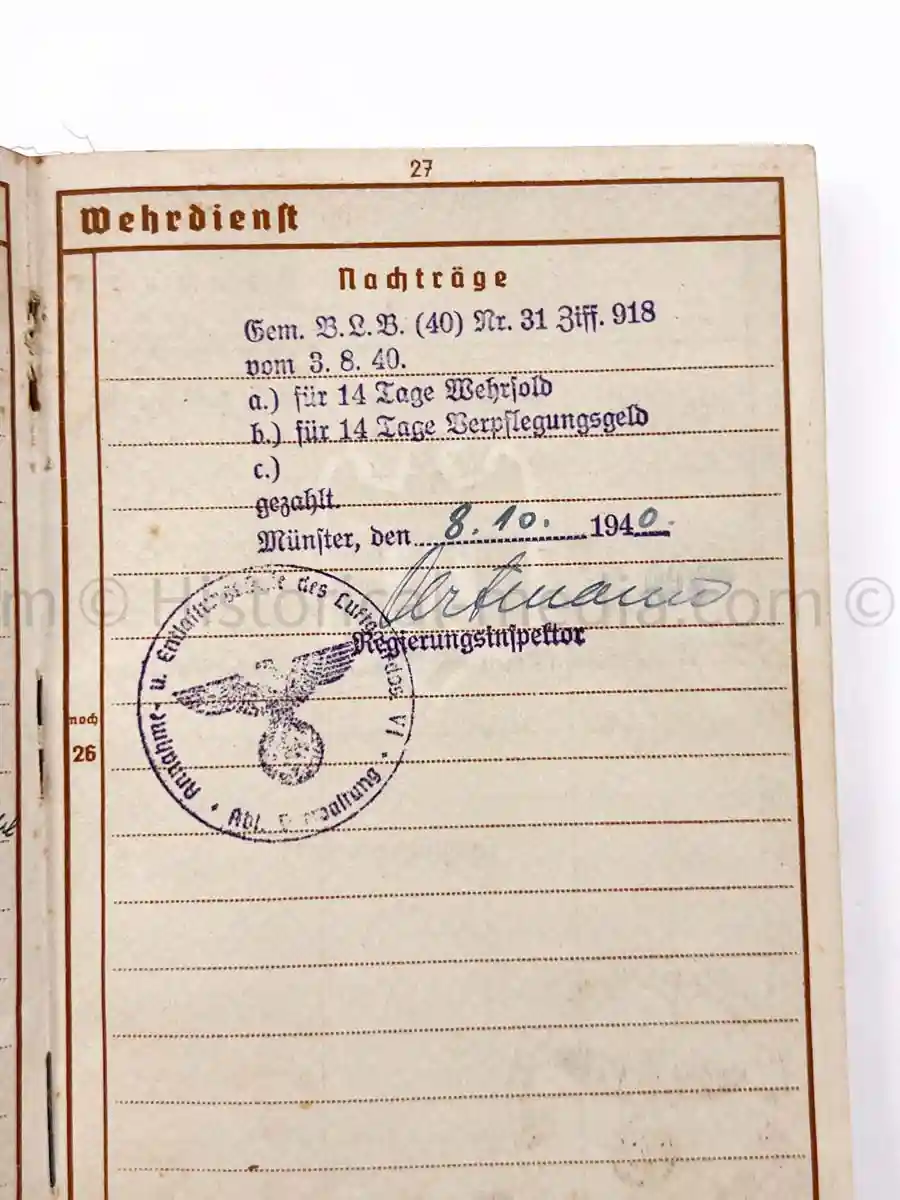 WEHRPASS - FLAK REGIMENT 36 - POLAND 1939 + FRANCE 1940 