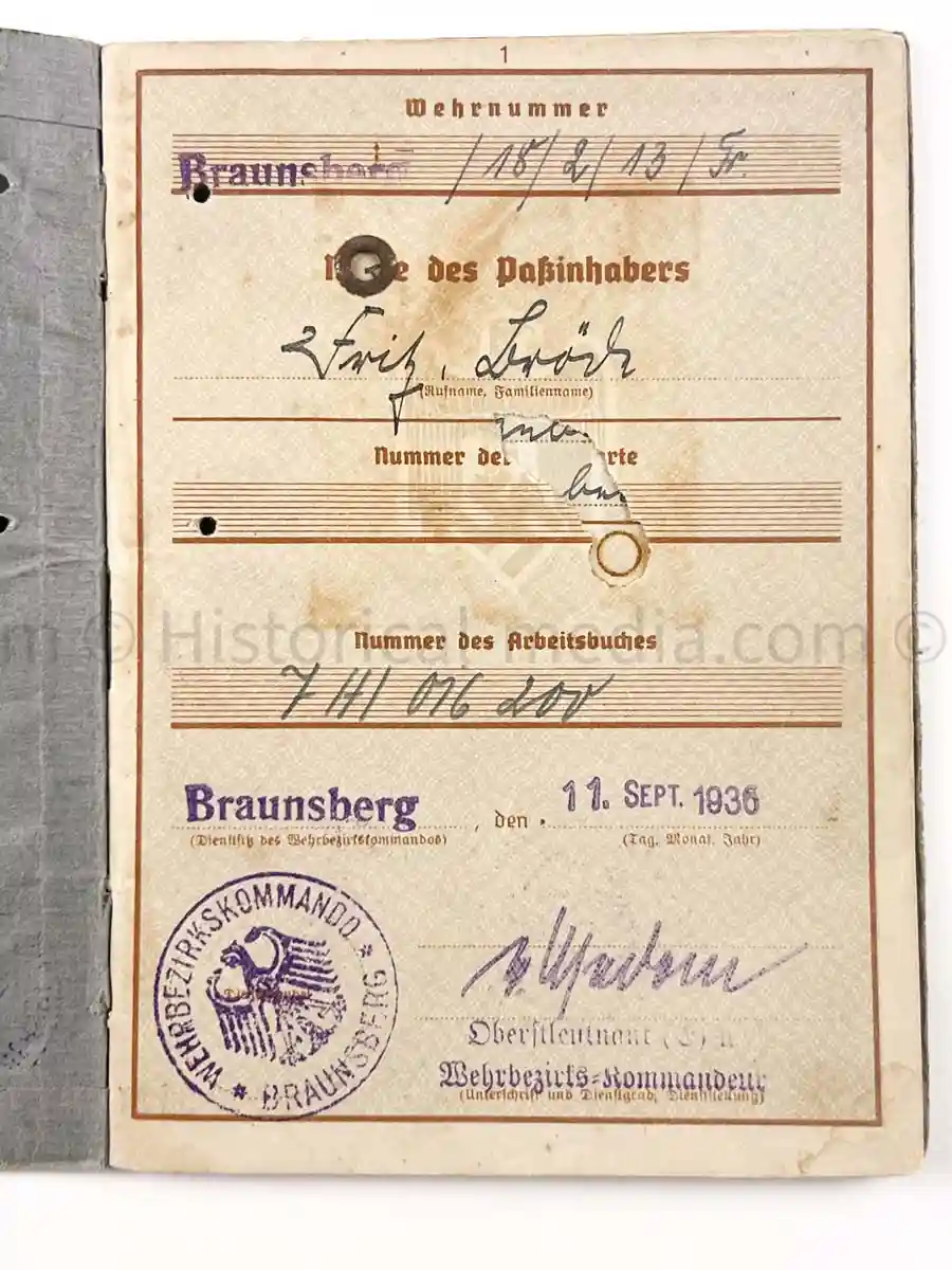 WEHRPASS - 61. INFANTERIE DIVISION - POLAND, FRANCE, RUSSIA - KIA 1943 