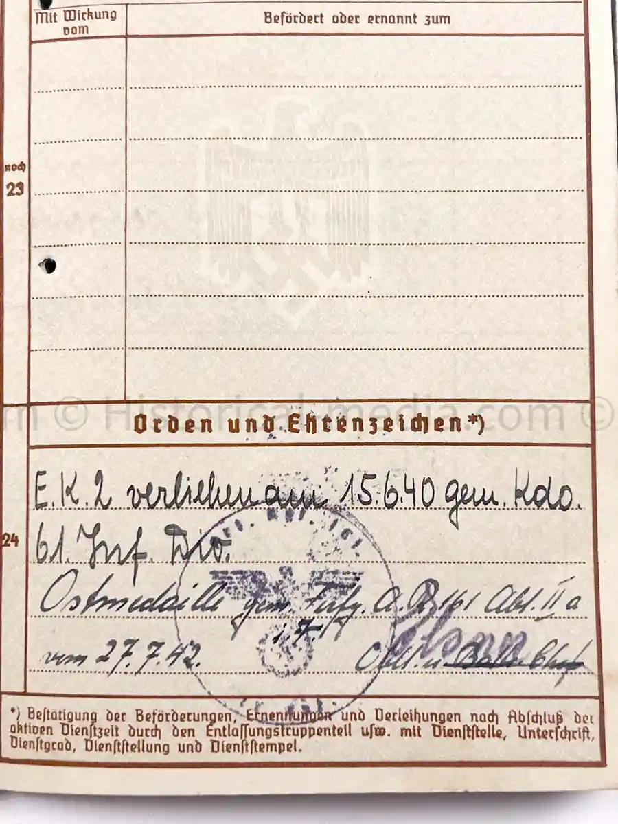 WEHRPASS - 61. INFANTERIE DIVISION - POLAND, FRANCE, RUSSIA - KIA 1943 