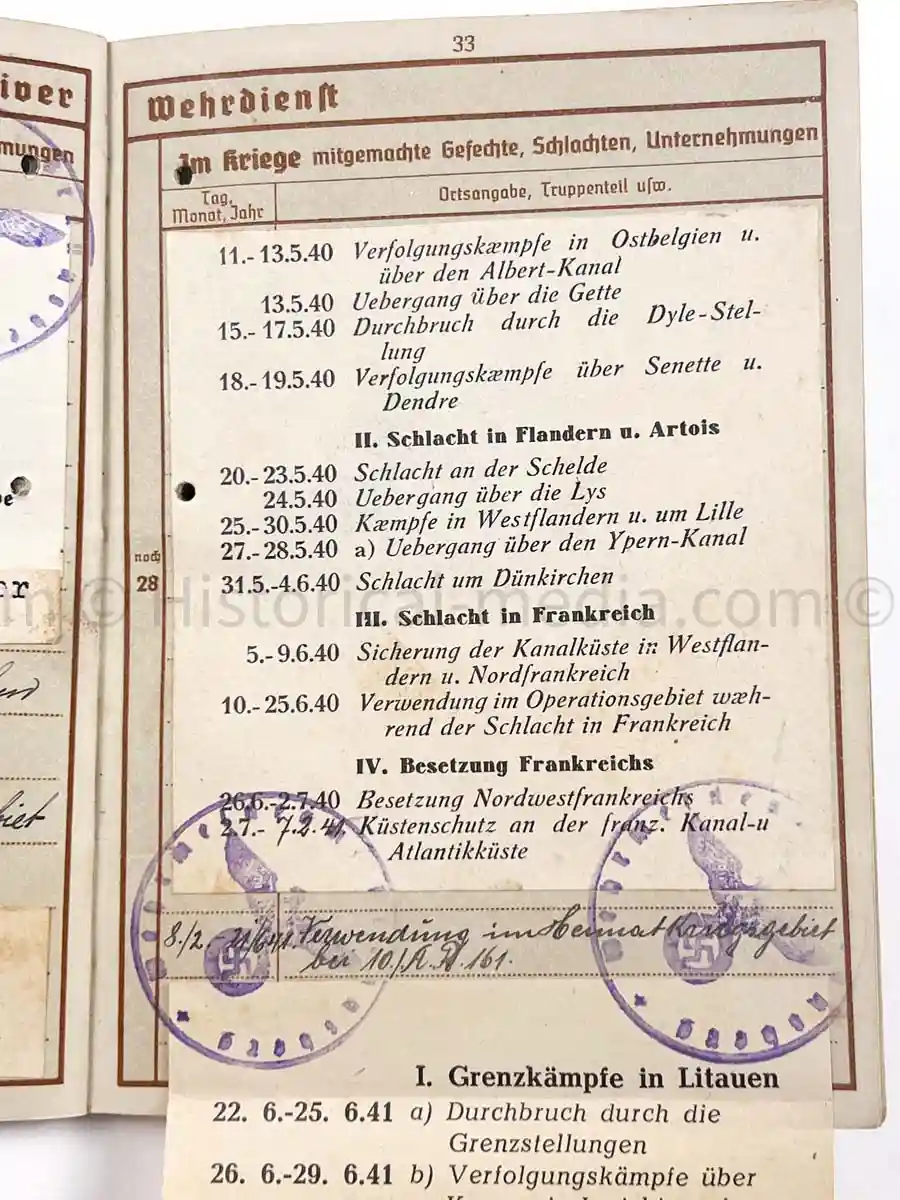 WEHRPASS - 61. INFANTERIE DIVISION - POLAND, FRANCE, RUSSIA - KIA 1943 
