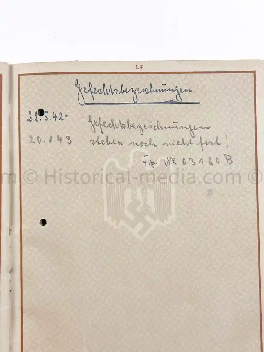 WEHRPASS - 61. INFANTERIE DIVISION - POLAND, FRANCE, RUSSIA - KIA 1943 