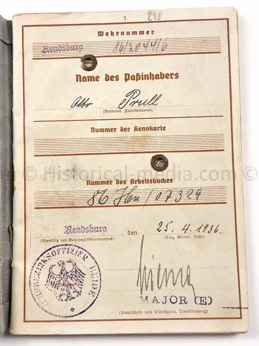 WEHRPASS - 2. INFANTERIE DIVISION (MOT.) - EK2 AWARDED FOR POLAND CAMPAIGN 1939 
