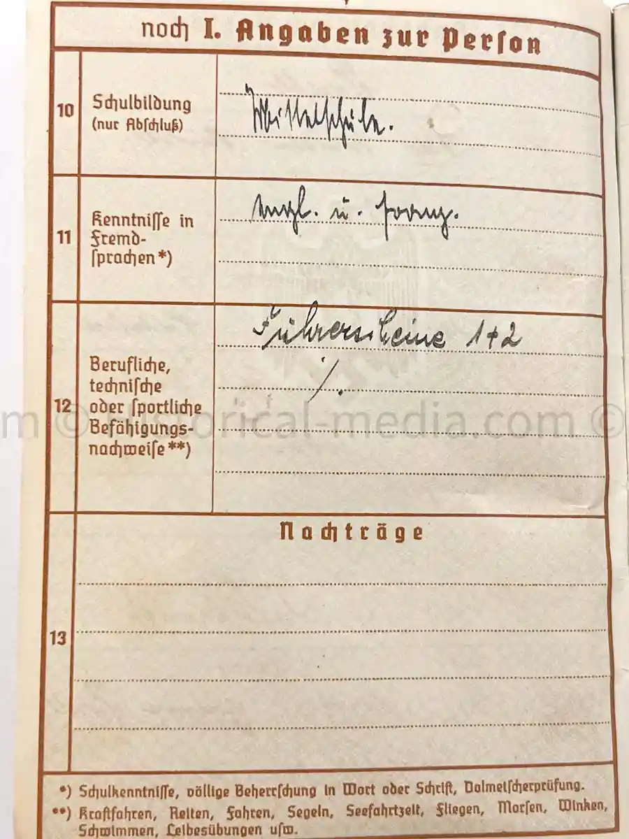 WEHRPASS - 2. INFANTERIE DIVISION (MOT.) - EK2 AWARDED FOR POLAND CAMPAIGN 1939 