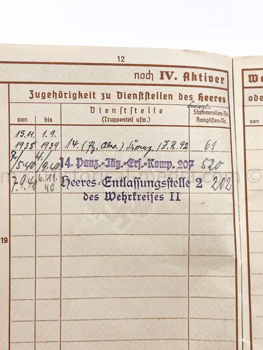 WEHRPASS - 2. INFANTERIE DIVISION (MOT.) - EK2 AWARDED FOR POLAND CAMPAIGN 1939 
