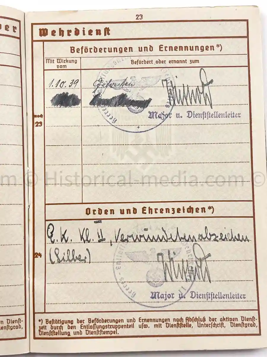 WEHRPASS - 2. INFANTERIE DIVISION (MOT.) - EK2 AWARDED FOR POLAND CAMPAIGN 1939 