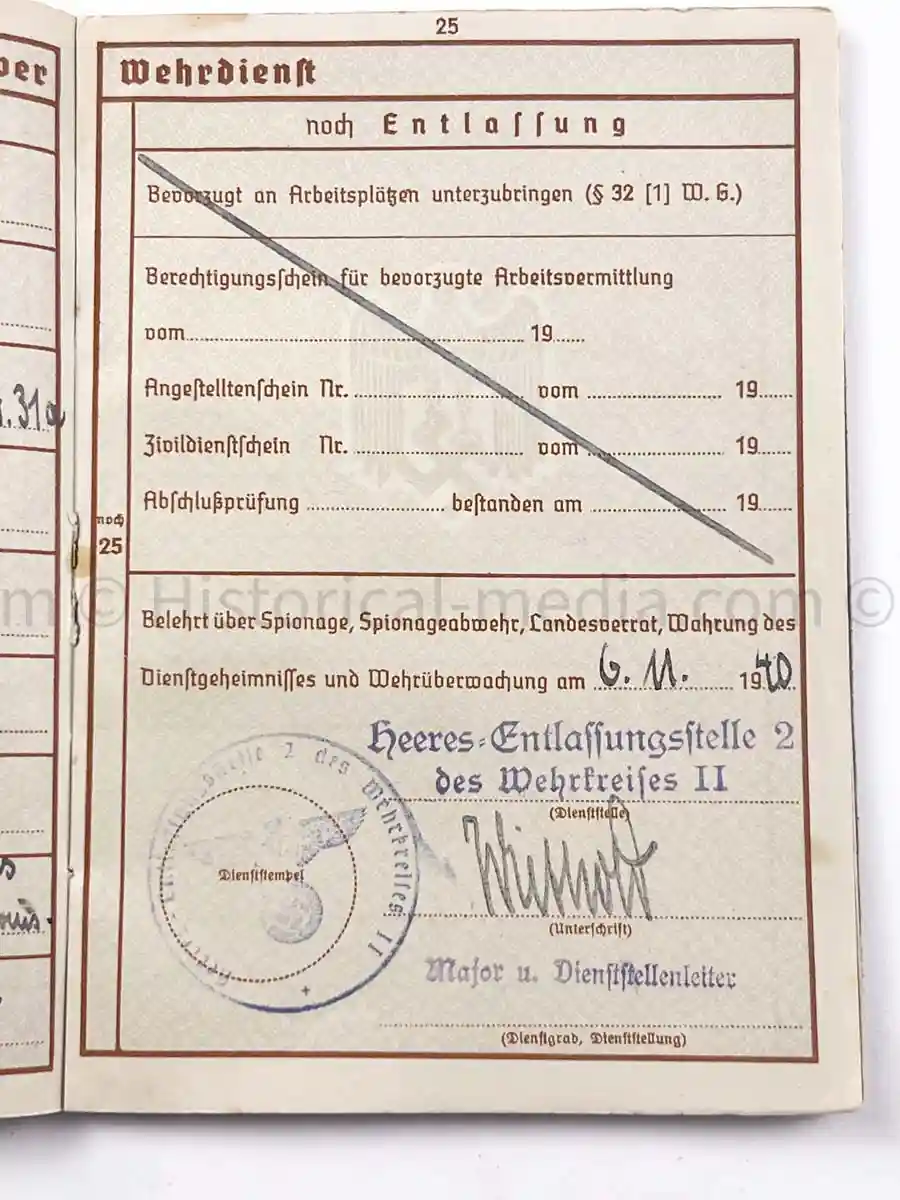 WEHRPASS - 2. INFANTERIE DIVISION (MOT.) - EK2 AWARDED FOR POLAND CAMPAIGN 1939 