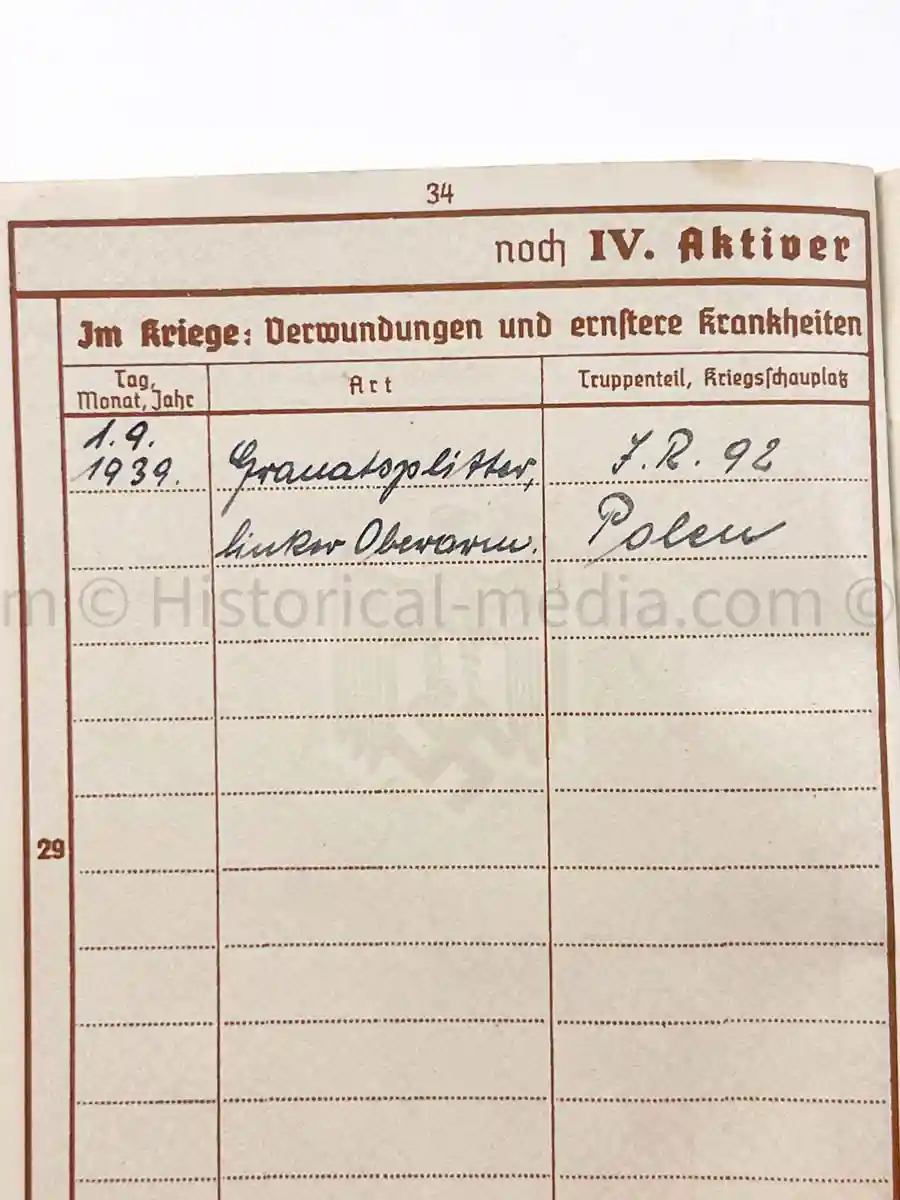 WEHRPASS - 2. INFANTERIE DIVISION (MOT.) - EK2 AWARDED FOR POLAND CAMPAIGN 1939 