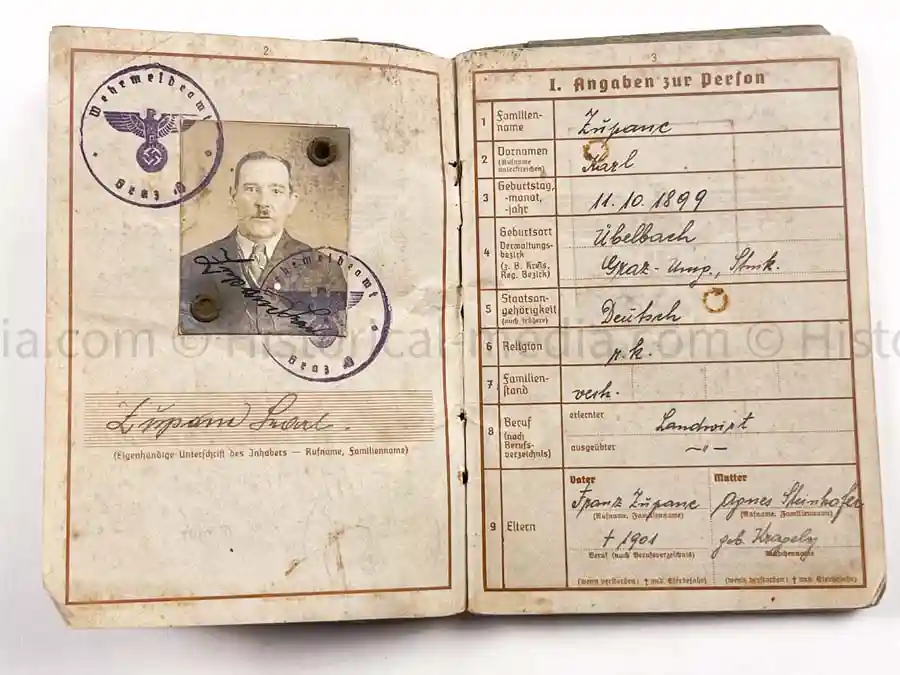 WEHRPASS - 3. GEBIRGS DIVISION - WWI ITALIAN POW + POLAND 1939 
