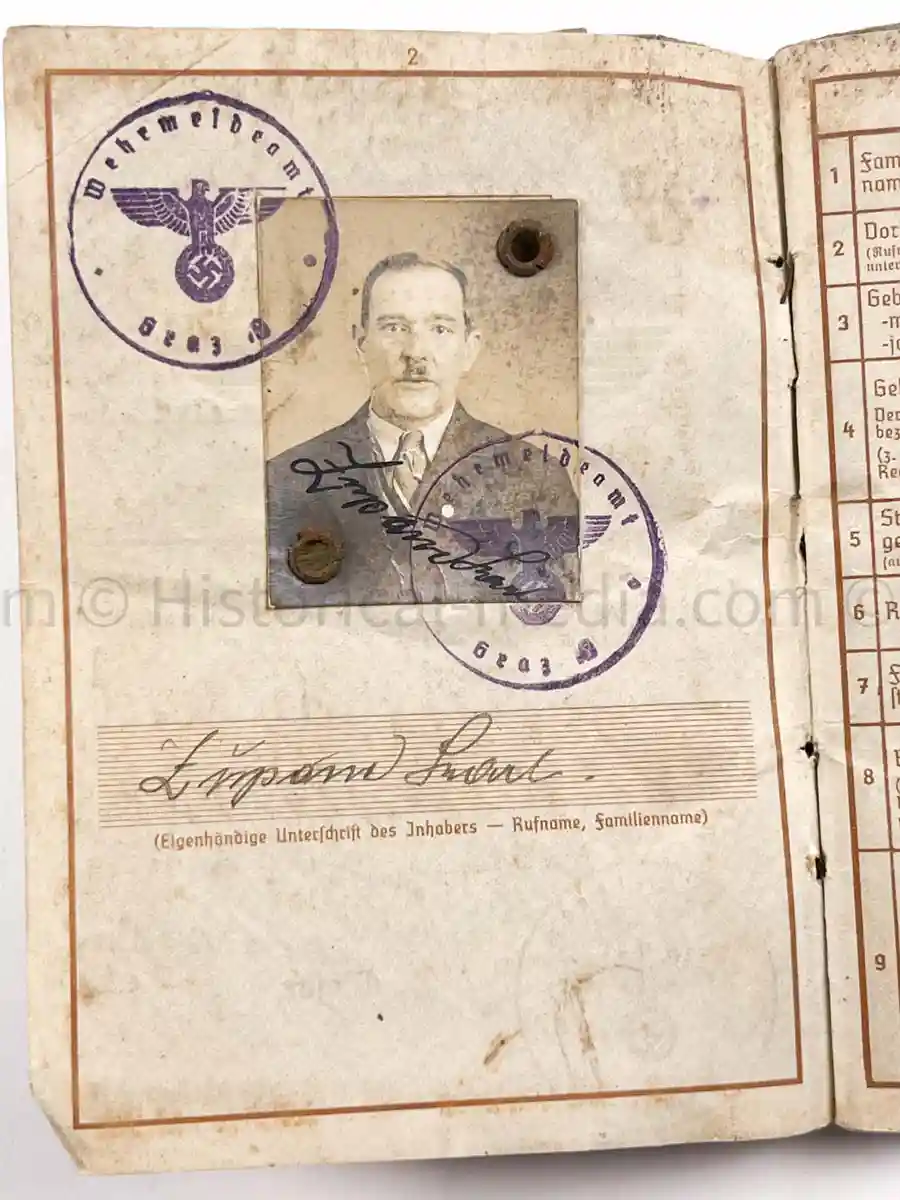 WEHRPASS - 3. GEBIRGS DIVISION - WWI ITALIAN POW + POLAND 1939 