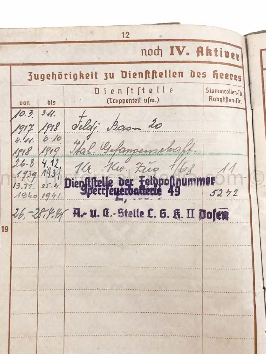 WEHRPASS - 3. GEBIRGS DIVISION - WWI ITALIAN POW + POLAND 1939 