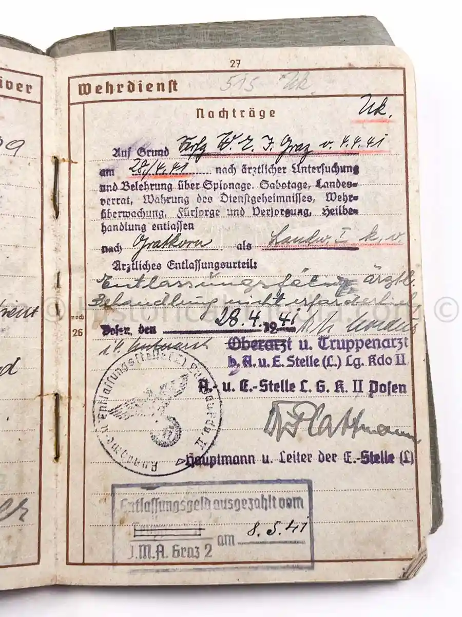 WEHRPASS - 3. GEBIRGS DIVISION - WWI ITALIAN POW + POLAND 1939 