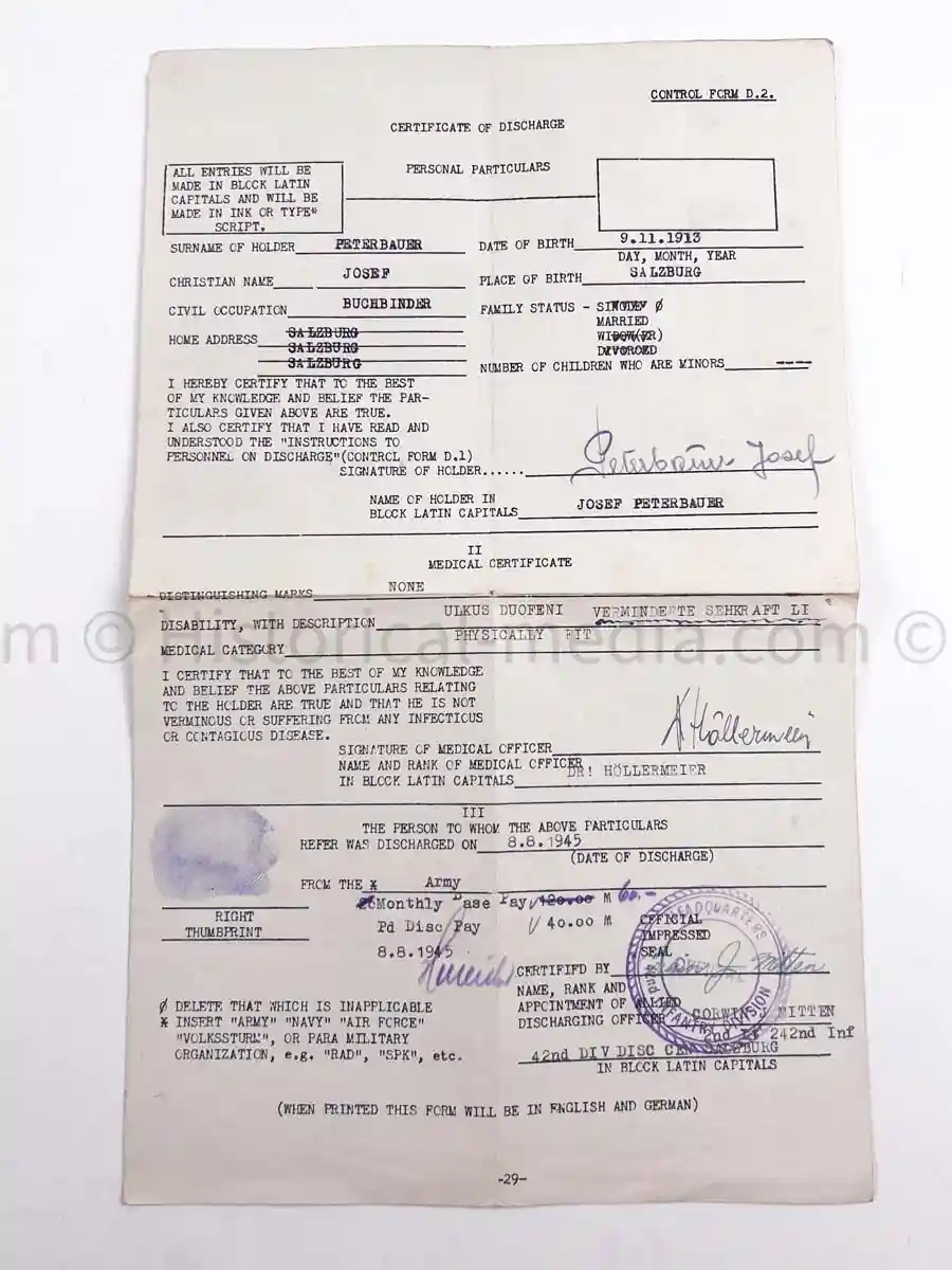 WEHRPASS - 3. GEBIRGS DIVISION - POLAND, FRANCE, RUSSIA 