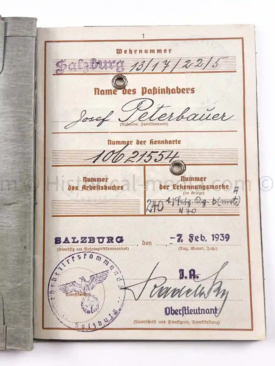 WEHRPASS - 3. GEBIRGS DIVISION - POLAND, FRANCE, RUSSIA 