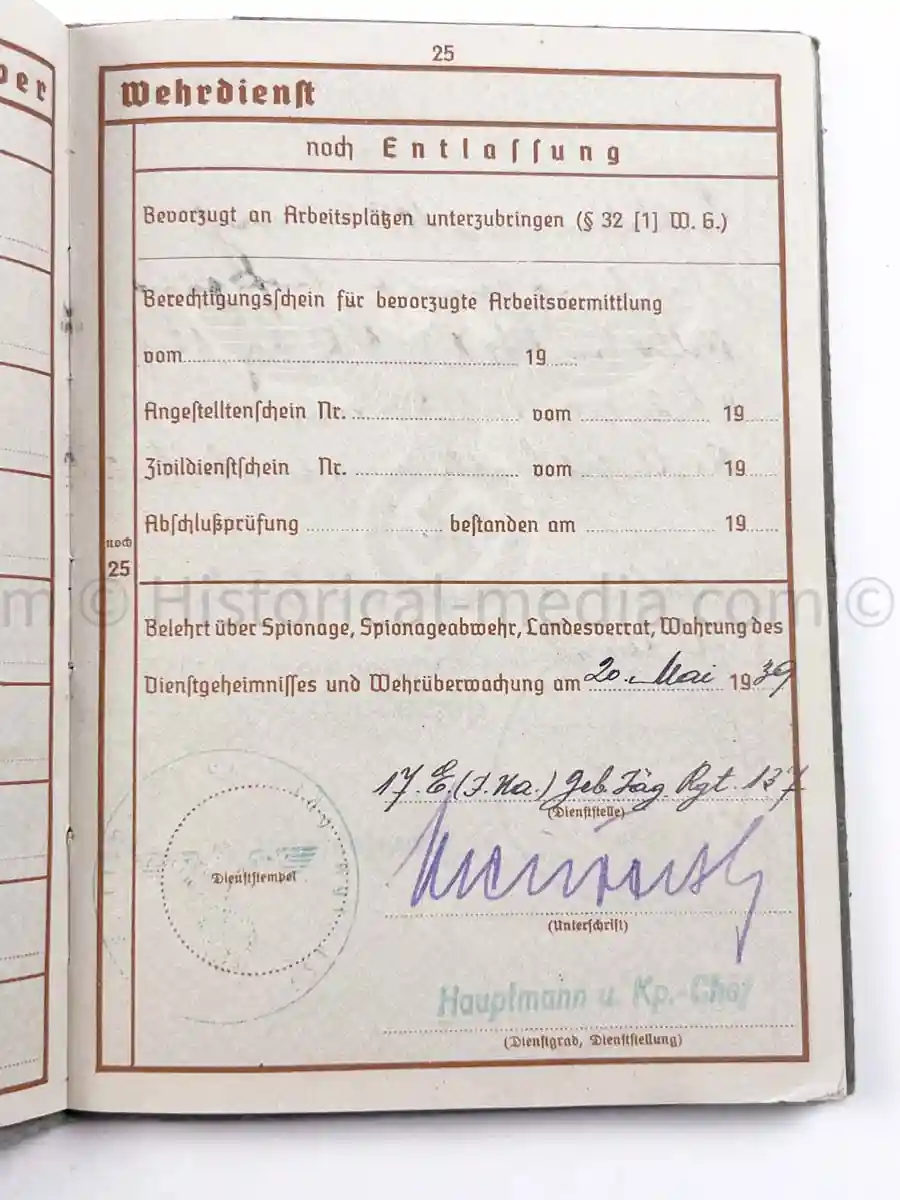 WEHRPASS - 3. GEBIRGS DIVISION - POLAND, FRANCE, RUSSIA 