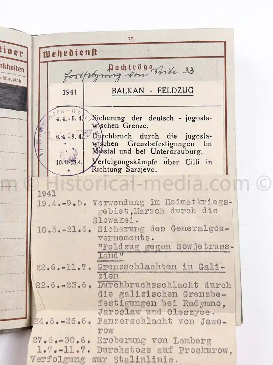 WEHRPASS - 3. GEBIRGS DIVISION - POLAND, FRANCE, RUSSIA 