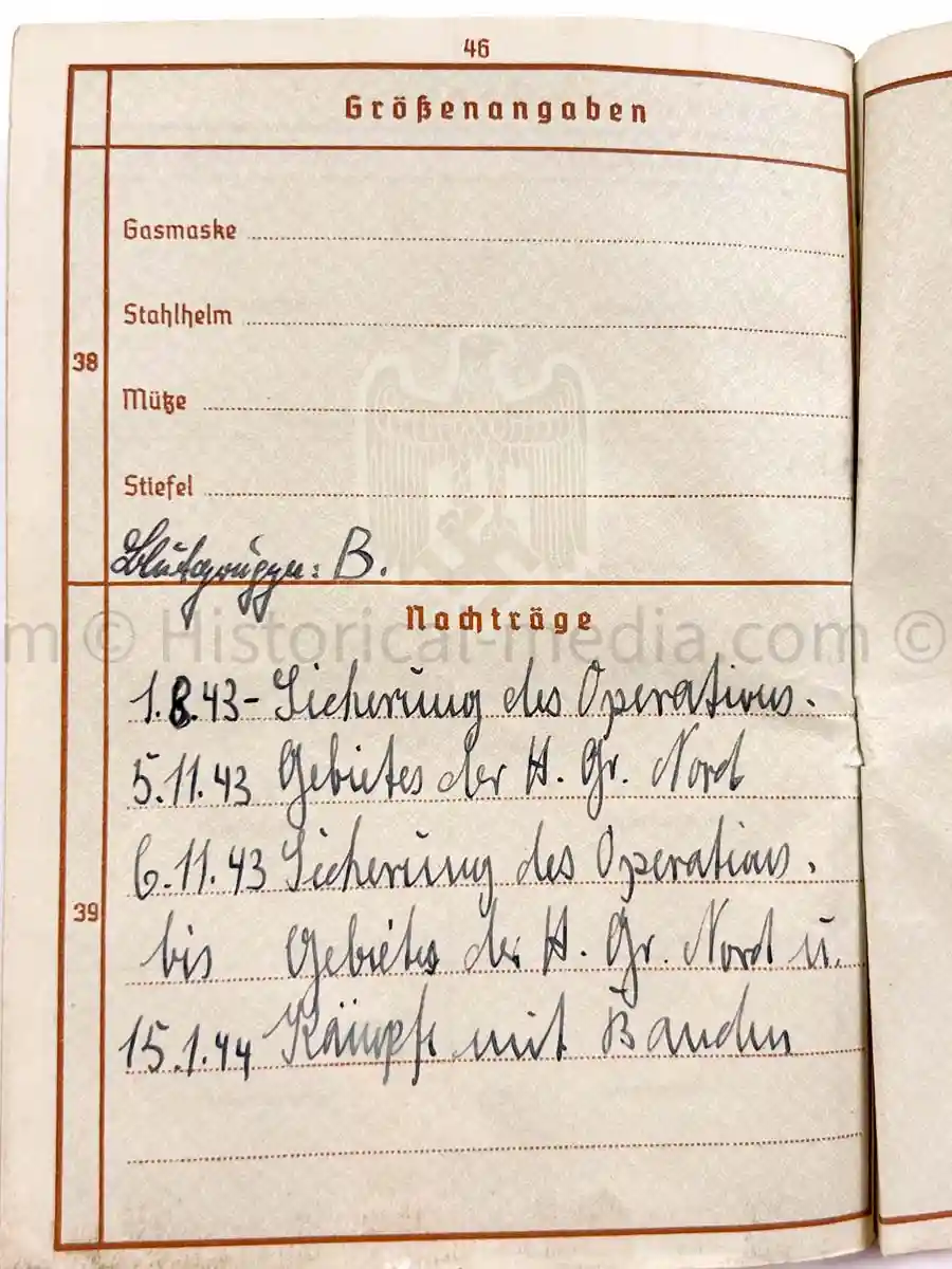 WEHRPASS - 32. INFANTERIE DIVISION - DEMYANSK SHIELD - POLAND, FRANCE, RUSSIA, BANDENKAMPF 