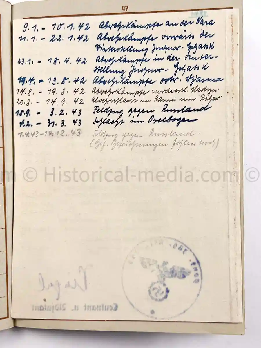 WEHRPASS - HAUPTMANN - 32 INFANTERIE DIVISION - POLAND, FRANCE, RUSSIA - EK1 