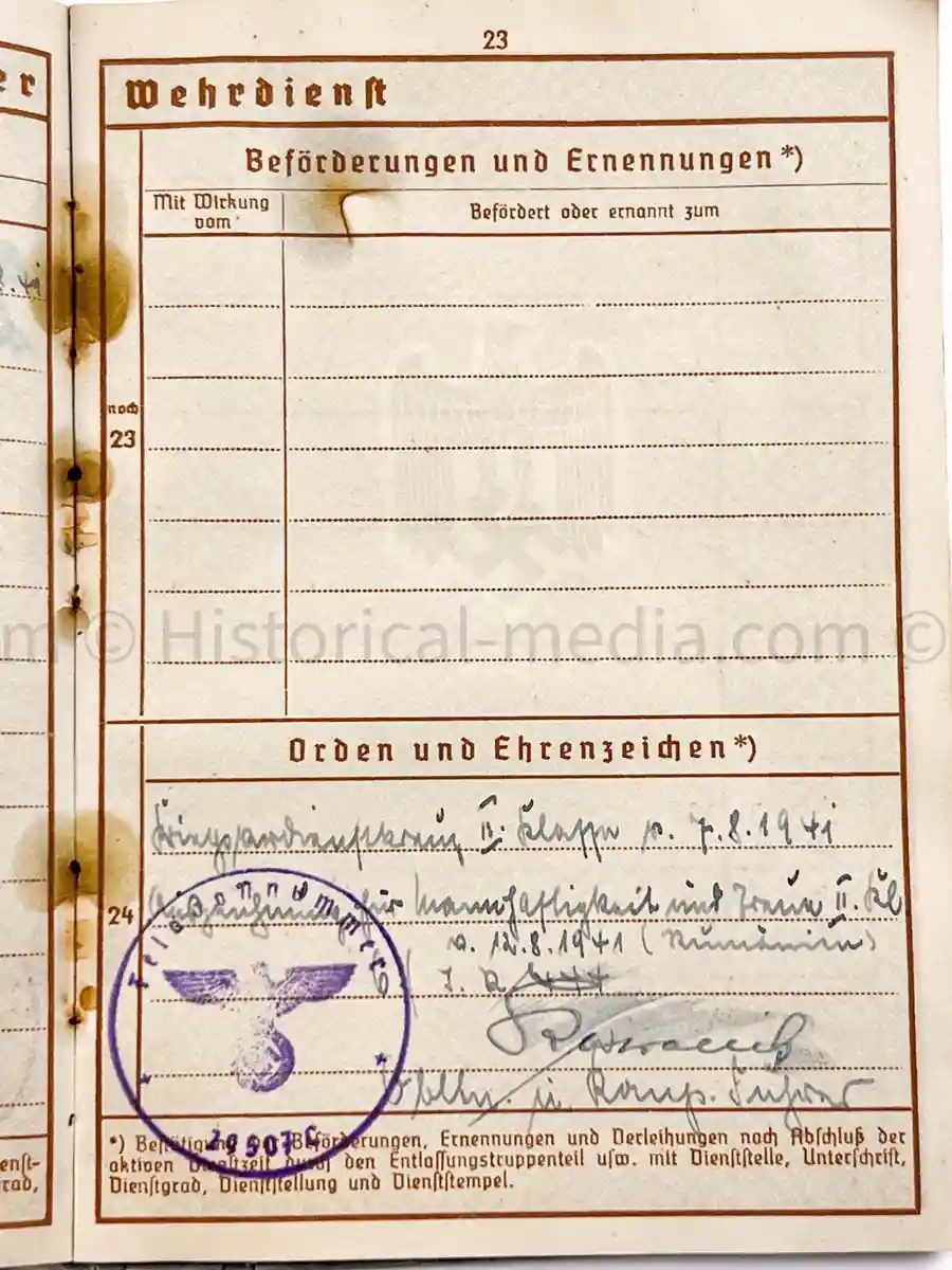 WEHRPASS - 239. INFANTERIE DIVISION - POLAND, FRANCE, RUSSIA - KIA 