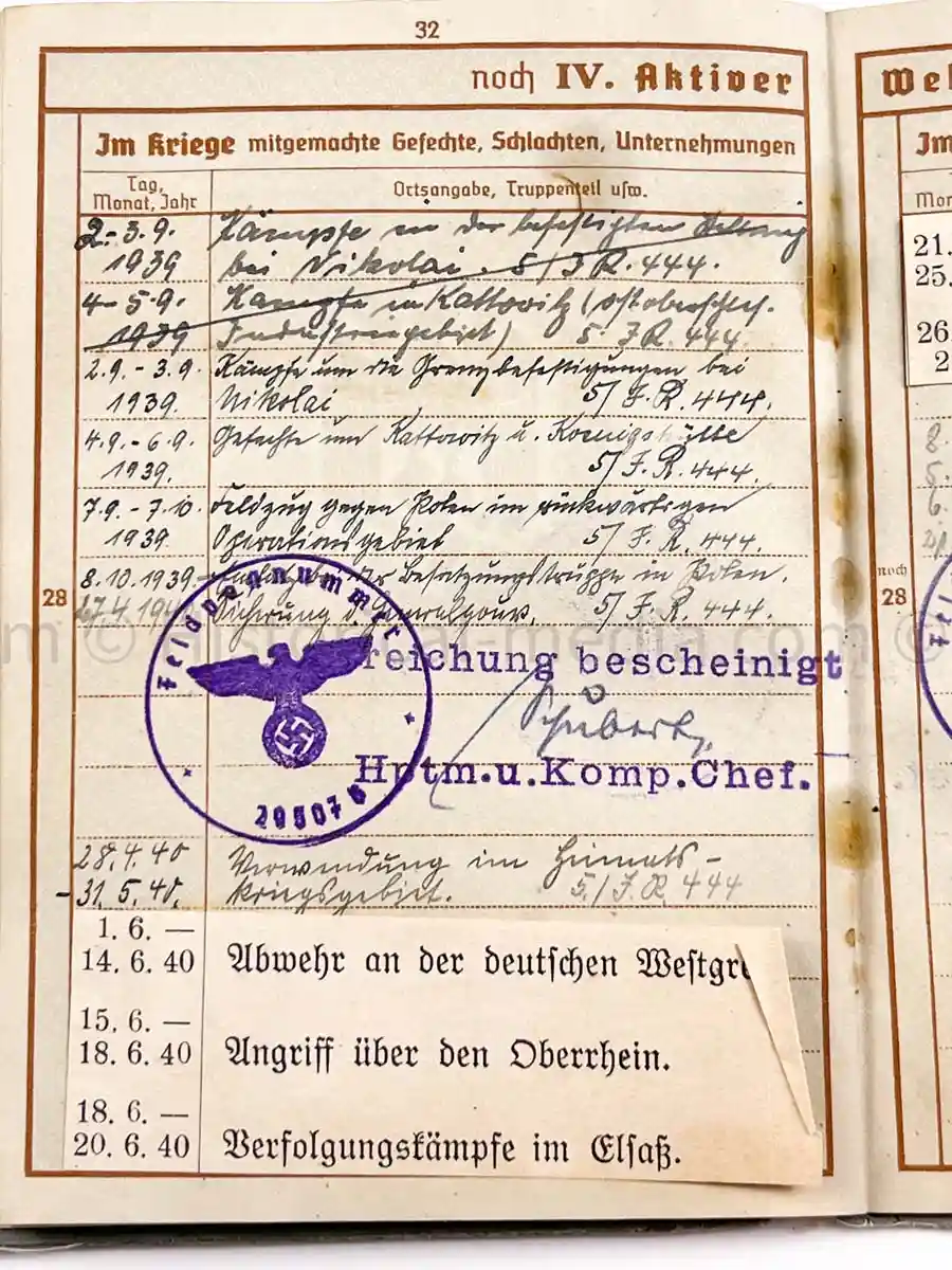 WEHRPASS - 239. INFANTERIE DIVISION - POLAND, FRANCE, RUSSIA - KIA 