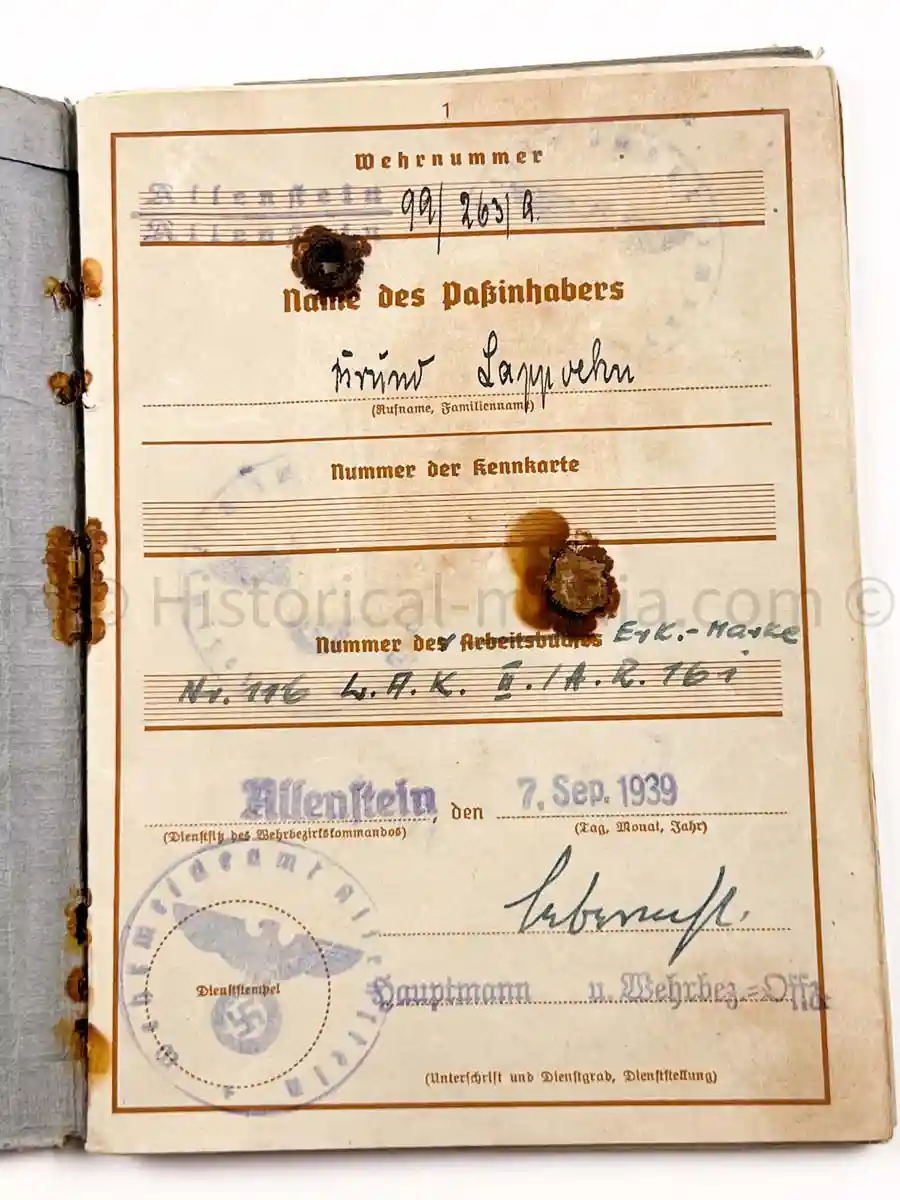 WEHRPASS - 61. INFANTERIE DIVISION - POLAND, FRANCE, NORWAY 