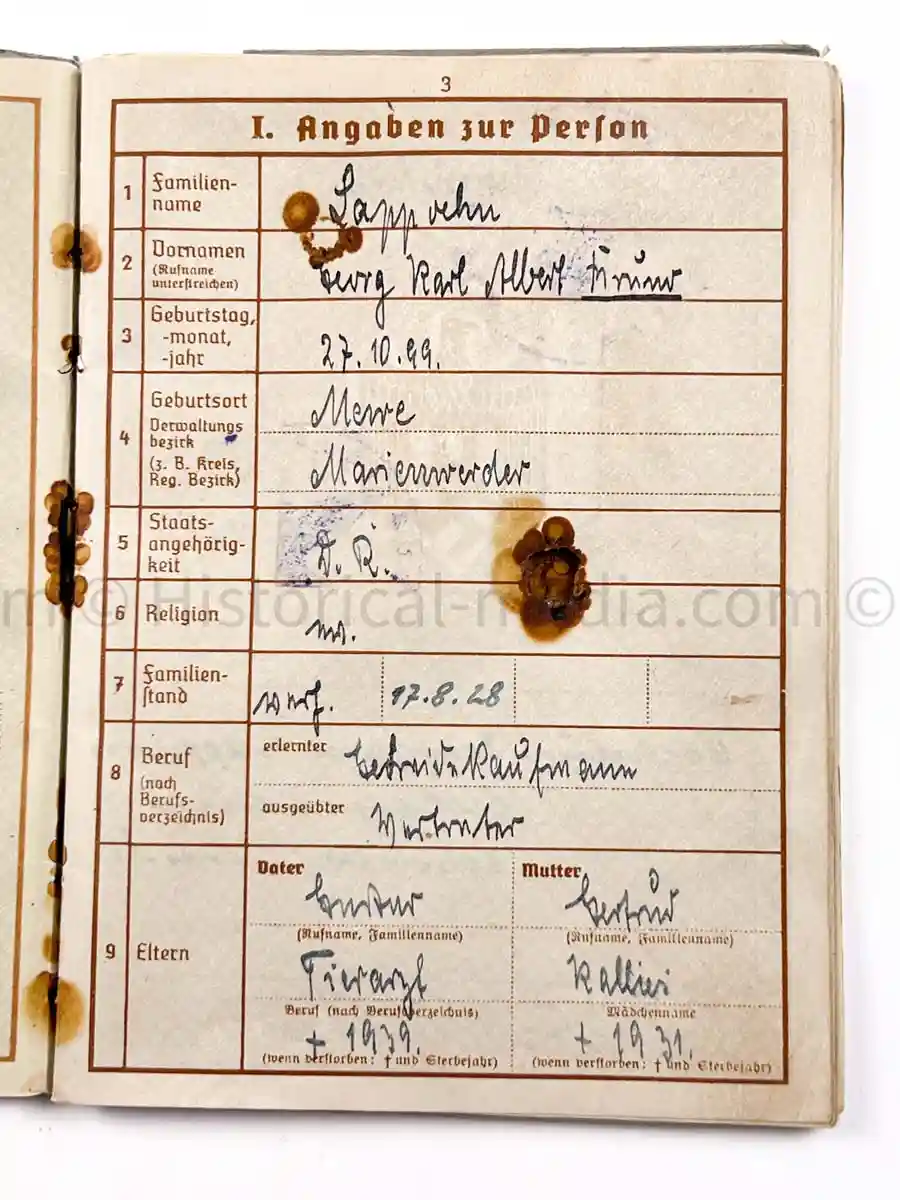 WEHRPASS - 61. INFANTERIE DIVISION - POLAND, FRANCE, NORWAY 