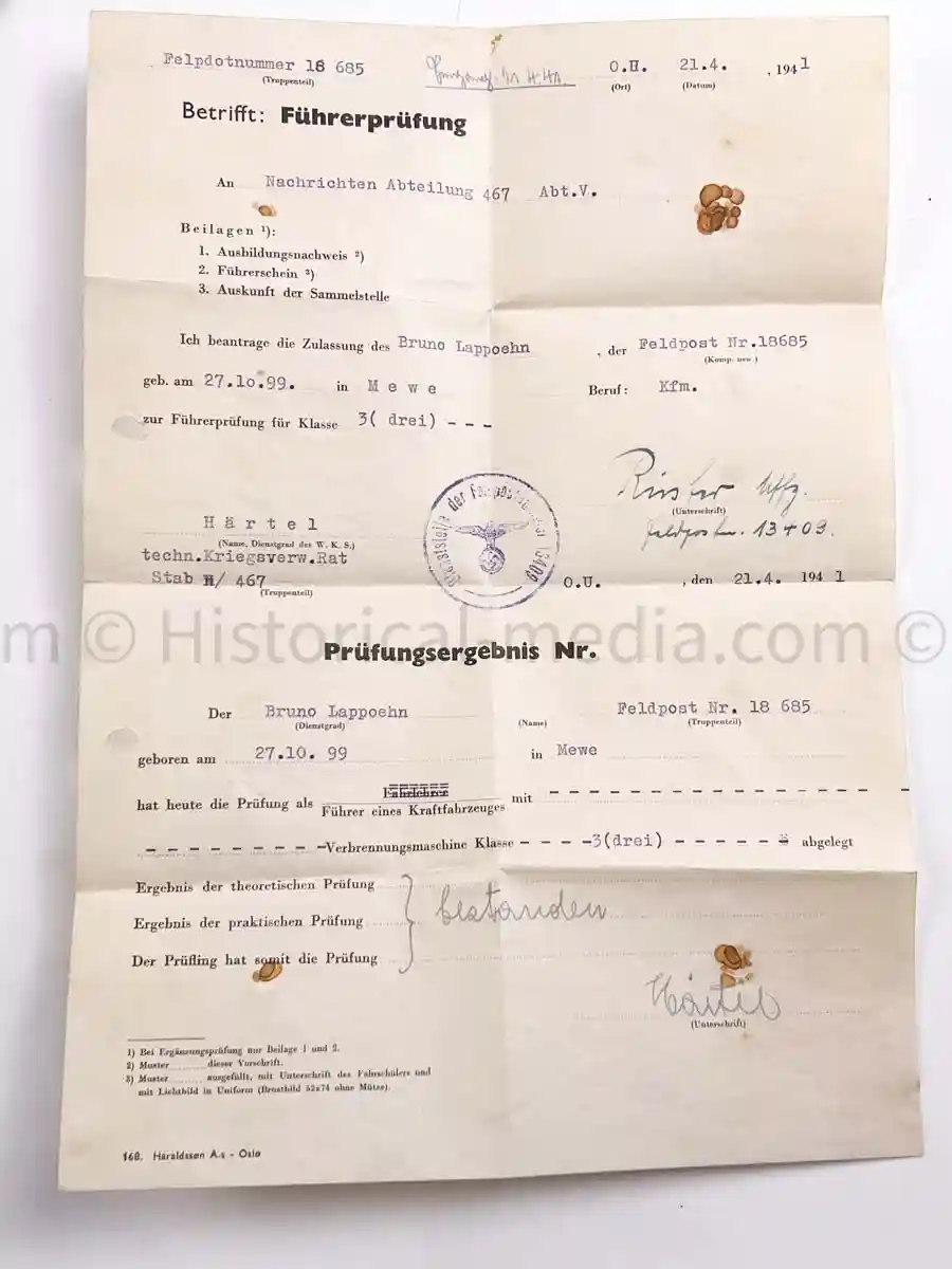 WEHRPASS - 61. INFANTERIE DIVISION - POLAND, FRANCE, NORWAY 
